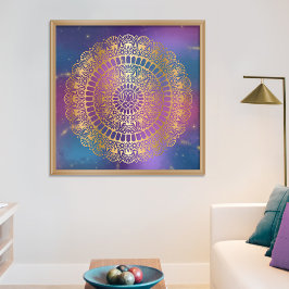 Póster Oro elegante en Nebula brillante Lotus Henna Manda