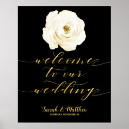Póster Oro Floral Blanco Negro Bienvenidos A Nuestro Boda