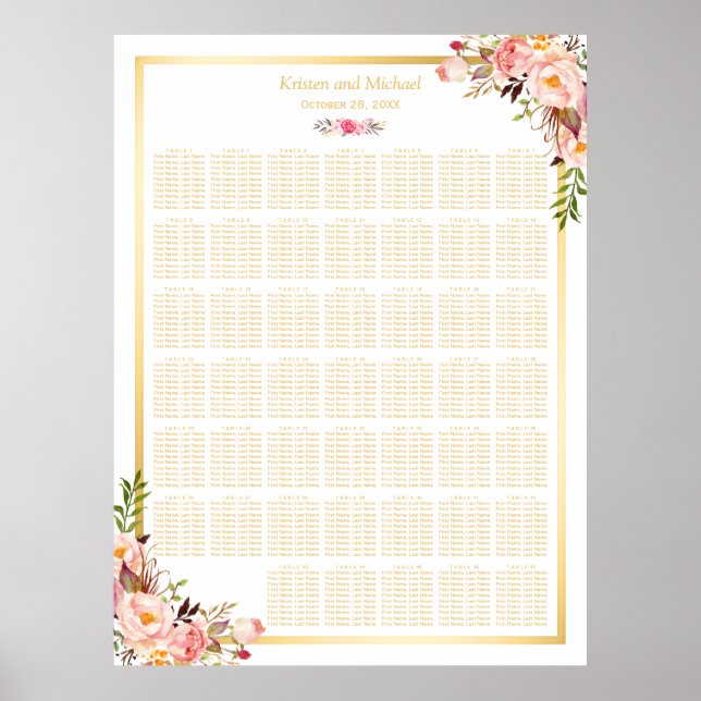 Póster Oro floral | Más de 40 tablas Boda gráfico de asie (Frente)