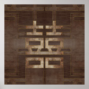 Póster Oro geométrico del símbolo doble de la felicidad