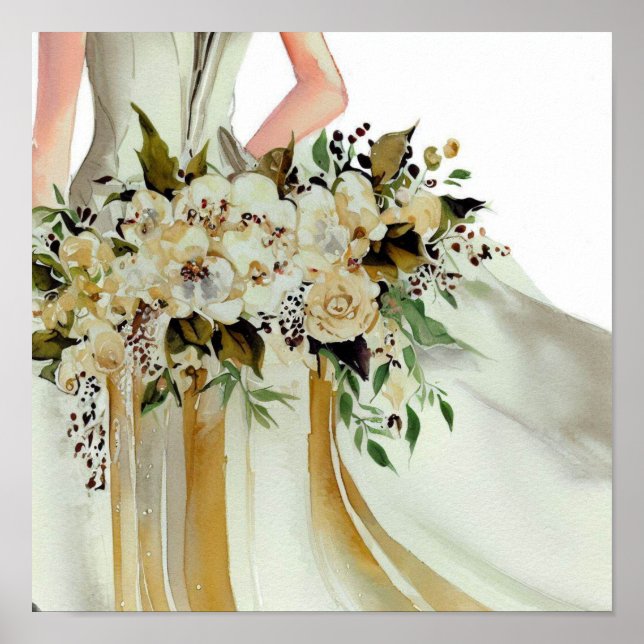 Póster Oro glamoroso, cascadas nupciales Bouquet 2, (Frente)