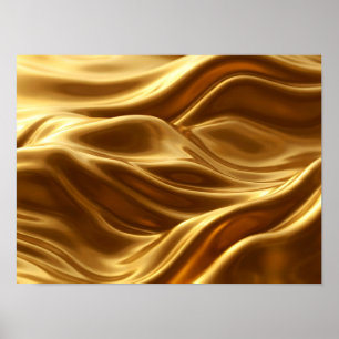 Póster Oro Líquido Metálico Abstracto Fluyendo Olas