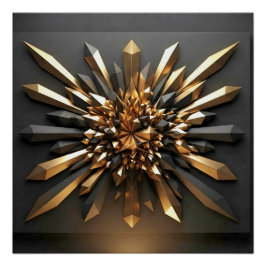 Póster Oro Lujoso y Cristal Oscuro Glos Geométrico 3D