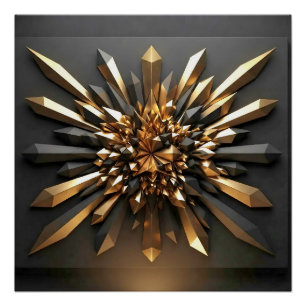 Póster Oro Lujoso y Cristal Oscuro Glos Geométrico 3D