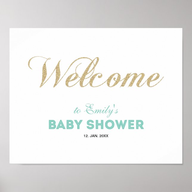Póster Oro & Menta | Letrero de Bienvenida para Baby Show (Frente)