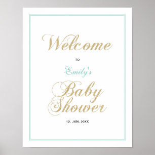 Póster Oro & Menta   Letrero de Bienvenida para Baby Show
