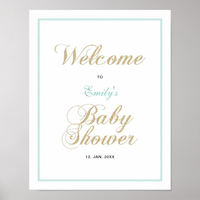 Póster Oro & Menta | Letrero de Bienvenida para Baby Show (Frente)