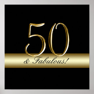 Póster Oro Metálico Negro 50 cumpleaños
