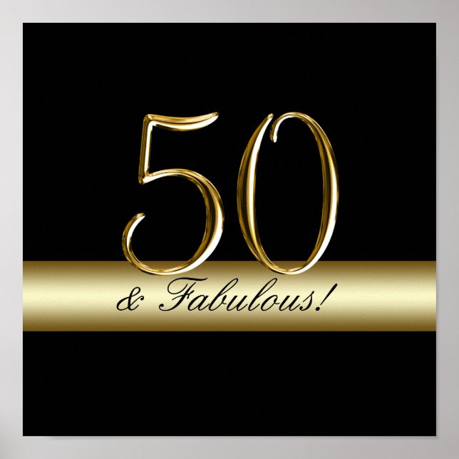 Póster Oro Metálico Negro 50 cumpleaños (Frente)