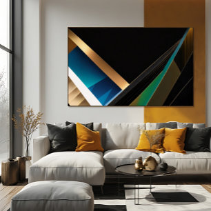 Póster Oro Moderno Teal Abstracto Geométrico 3D