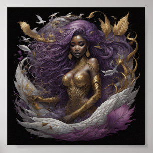Póster Oro morado de la sirena negra