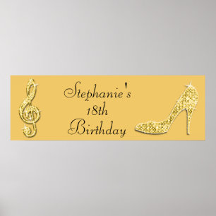 Póster Oro Music Note y Stiletto 18º cumpleaños