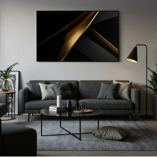 Póster Oro Negro Geométrico Abstracto Lujoso