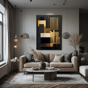 Póster Oro Negro Geométrico Abstracto Moderno