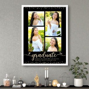 Póster Oro Negro Glitter Graduación Corazón de Script de 
