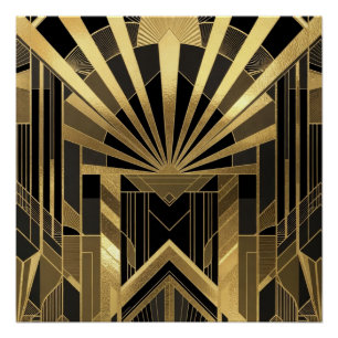 Póster Oro Opulento y Explosión de Sol Negro Arquitectóni
