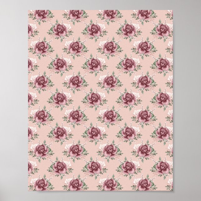 Póster Oro rosa rosado rustico verde bohemio floral (Frente)