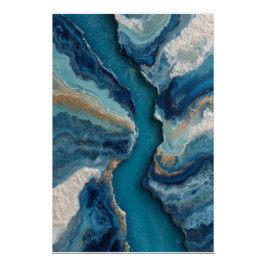 Póster Oro vena azul profundo océano abstracto