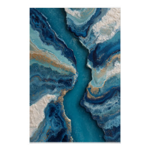 Póster Oro vena azul profundo océano abstracto