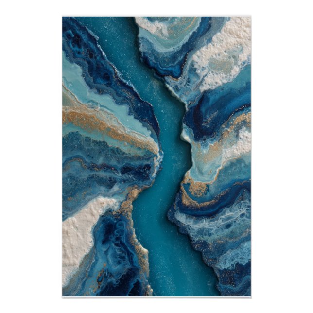 Póster Oro vena azul profundo océano abstracto (Anverso)