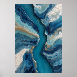 Póster Oro vena azul profundo océano abstracto