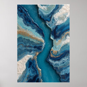 Póster Oro vena azul profundo océano abstracto