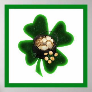 Póster Oro y gran Shamrock