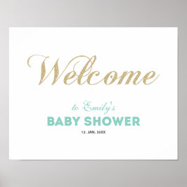 Póster Oro y menta | Signo de bienvenida Baby Shower de u
