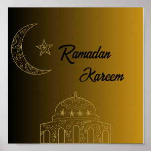 Póster Oro y negro Feliz Ramadán Kareem 2024