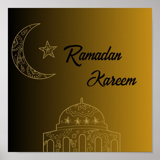 Póster Oro y negro Feliz Ramadán Kareem 2024 (Frente)