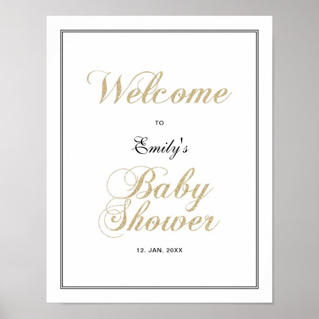 Póster Oro y negro | Signo de bienvenida Baby Shower de u (Frente)