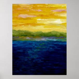 Póster Oro y puesta del sol rosada