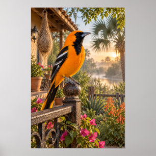 Póster Oropéndola de Altamira en un patio de jardín al am