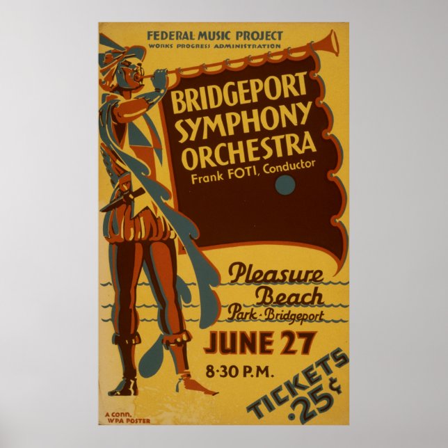 Póster Orquesta Sinfónica Bridgeport Poster de Música Vin (Frente)