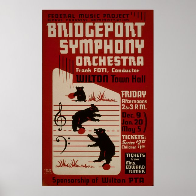 Póster Orquesta Sinfónica Bridgeport Poster de Música Vin (Frente)