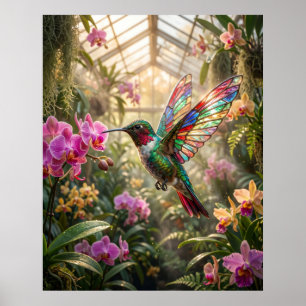 Póster Orquídea Colibrí de Vidrio Resplandor