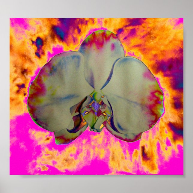 Póster Orquídea de fuego, acuarela abstracta floral (Frente)