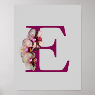 Póster Orquídea Elegante Monograma Inicial E Personalizad