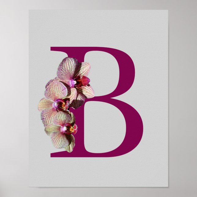Póster Orquídea Elegante Monograma Primer Poster B (Frente)