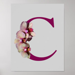 Póster Orquídea Monograma Inicial Elegante C  