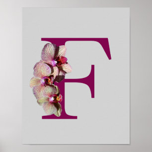 Póster Orquídea Monograma Inicial F Elegante Personalizad
