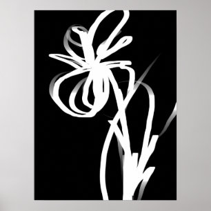 Póster Orquídea Noir: Resumen en blanco y negro