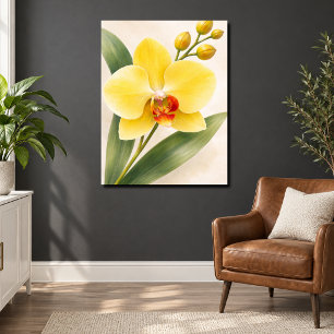 Póster Orquídea Phalaenopsis Amarilla Floración Botánica