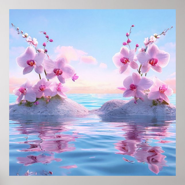 Póster 🌸 Orquídea Rosa Reflexión del Agua Espacios Tranq (Frente)