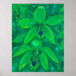 Póster Orquídea Verde, Pintado Pastel Floral de Flor Trop