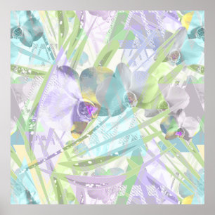 Póster Orquídea y hojas de palma, tropical