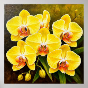 Póster Orquídeas Amarillas Con Centros Rosados Botánico