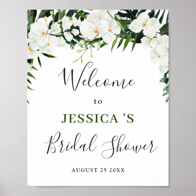 Póster Orquídeas Blancas Elegantes Letrero de Bienvenida  (Frente)