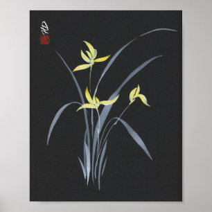 Póster Orquídeas doradas a medianoche