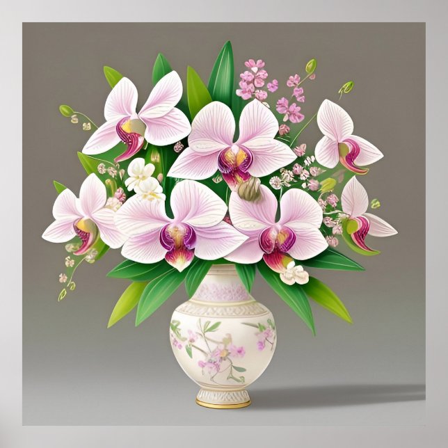 Póster Orquídeas rosas y blancas en una vesícula orgánica (Frente)